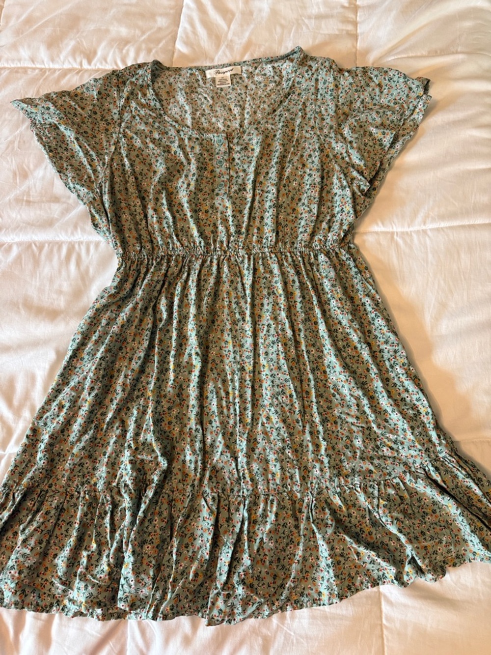 Passport Sage Green Floral Ruffle Hem Mini Dress